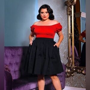 NWT Pinup Couture Classic Circle Skirt In Black Full/Voluminous Unlined SZ M